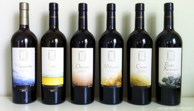 Different types of sherry from dry (left) to sweet (right)
